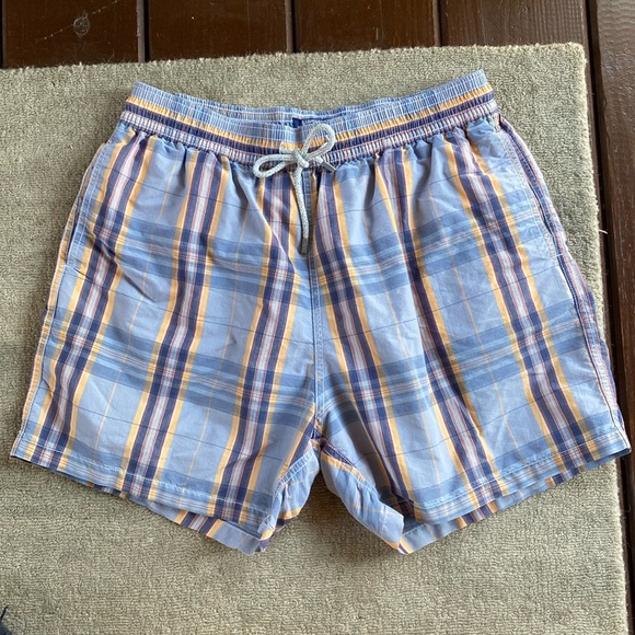 Vilebrequin- Men’s XLL Blue Plaid Swimsuit with mesh lining. Two front pockets.